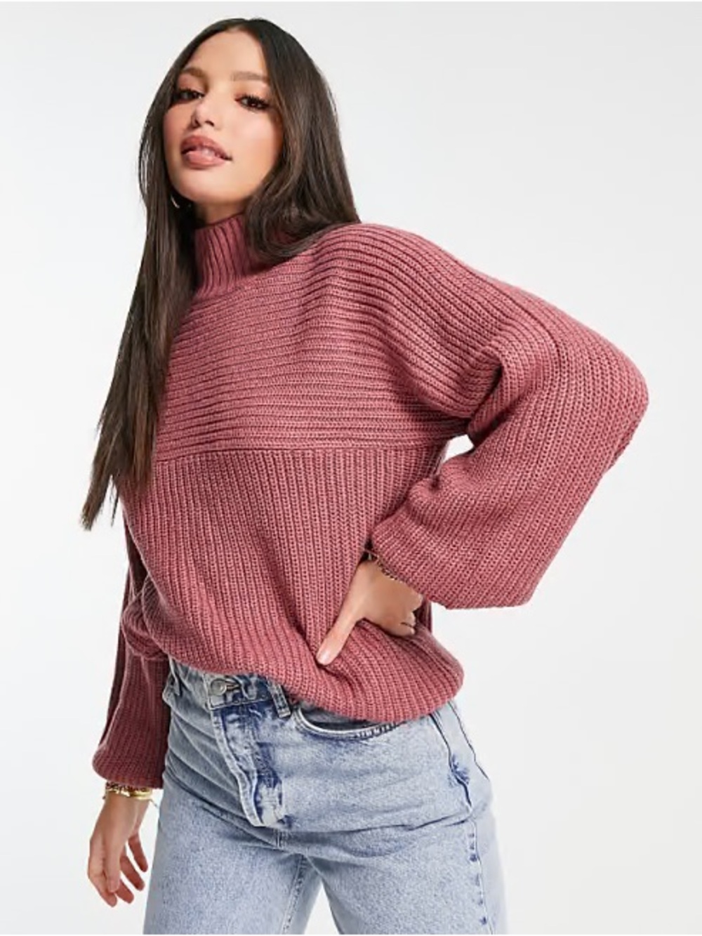 Threadbare Veronica Ribbed Mock Neck Sweater